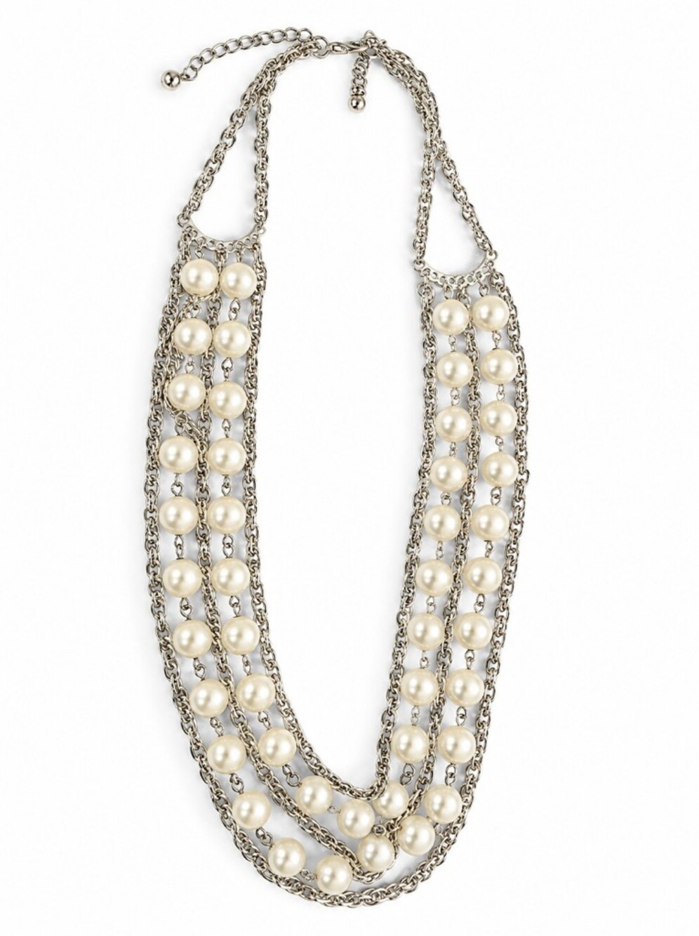 Vintage Multi Strand Faux Pearl Gold Chain Necklace Swag Statement 10"